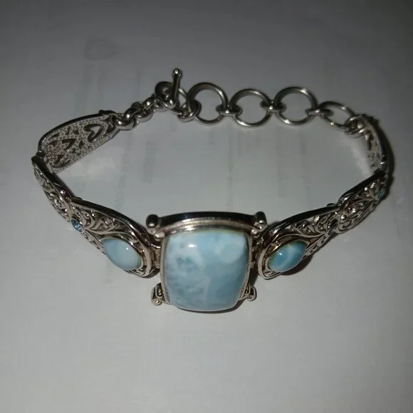 NEW Silver and Turquoise with Blue Accent Stones Toggle Bracelet - Picture 1 of 5